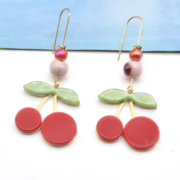 Newest design stainless steel hook earrings cute cherry drop earrings